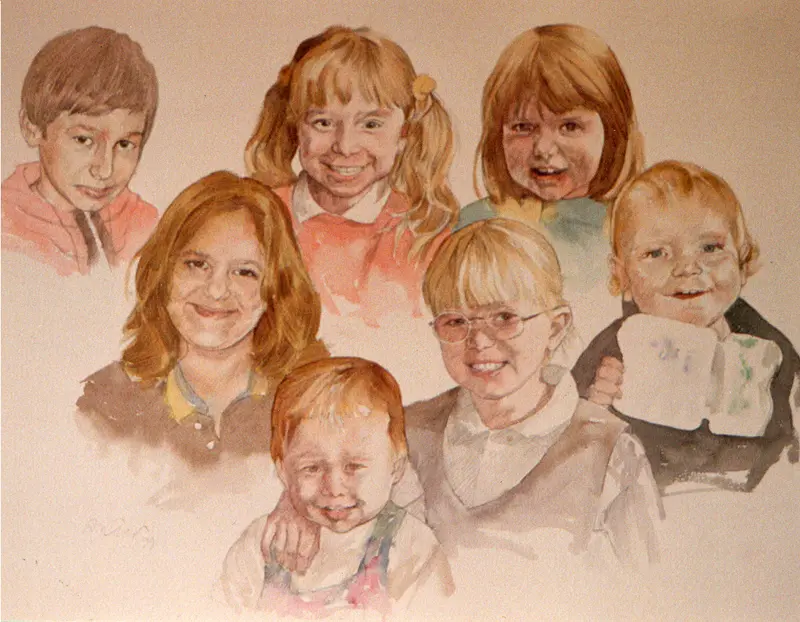 McGoldrick children watercolour 29 x 21 ins s